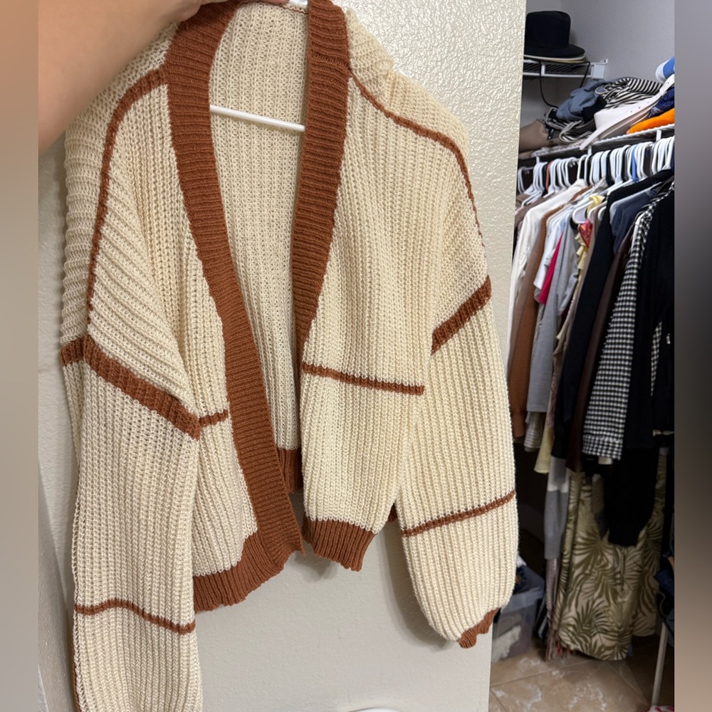 SHEIN Cream and Brown Cardigan